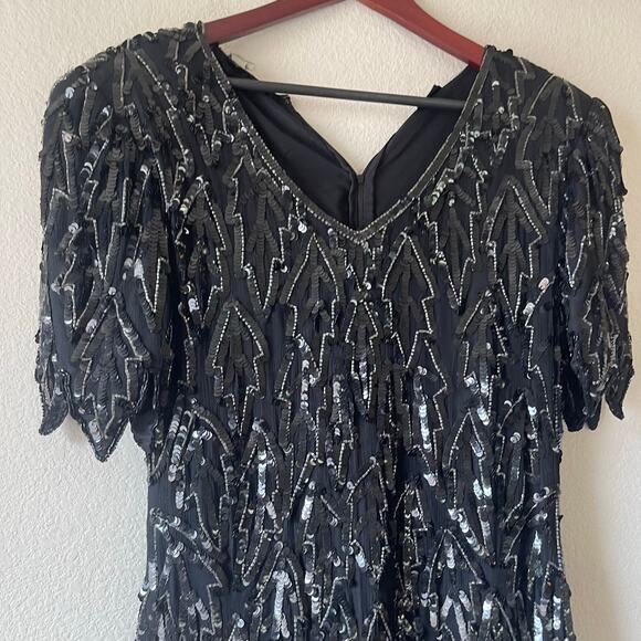 Vintage 80s‎ full beaded and sequin silk mini dress size medium - Picture 2 of 6
